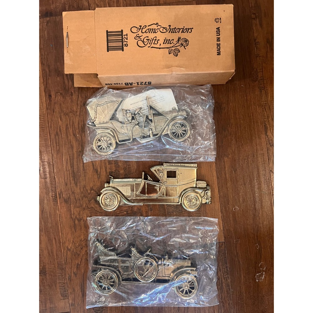 Home Interiors Gifts Vintage Gold Antique Car‎ Wall Plaques Set of 3 Homco 8721